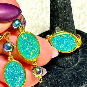 SET Ring and earrings-RESIN glass druzy-handmade